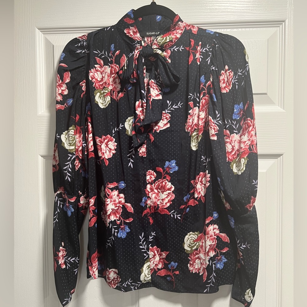 Sugarlips Navy and Red/Pink Floral Blouse